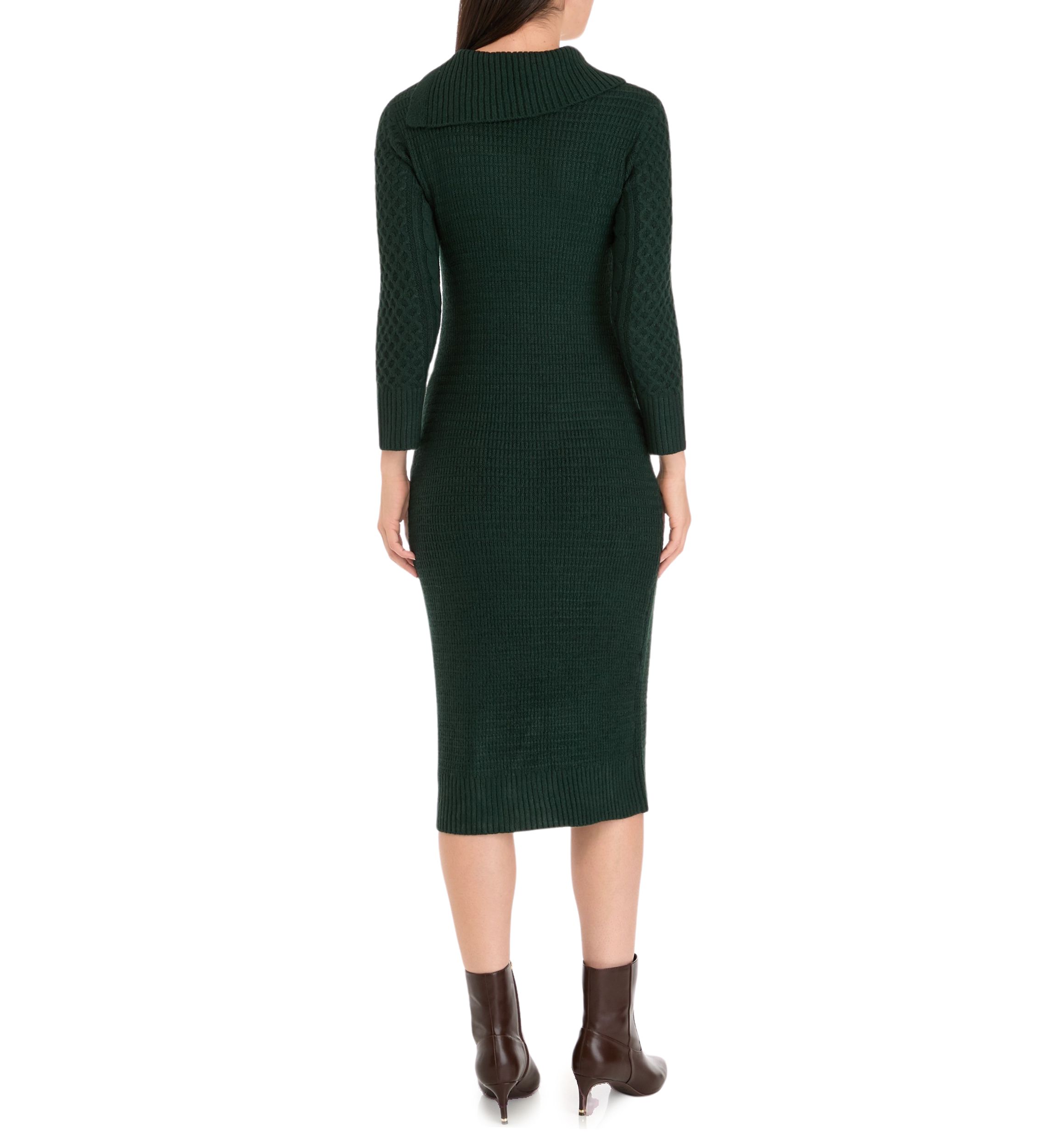 Womens Long Sleeve Envelope Neck Solid A-Line Sweater Dress
