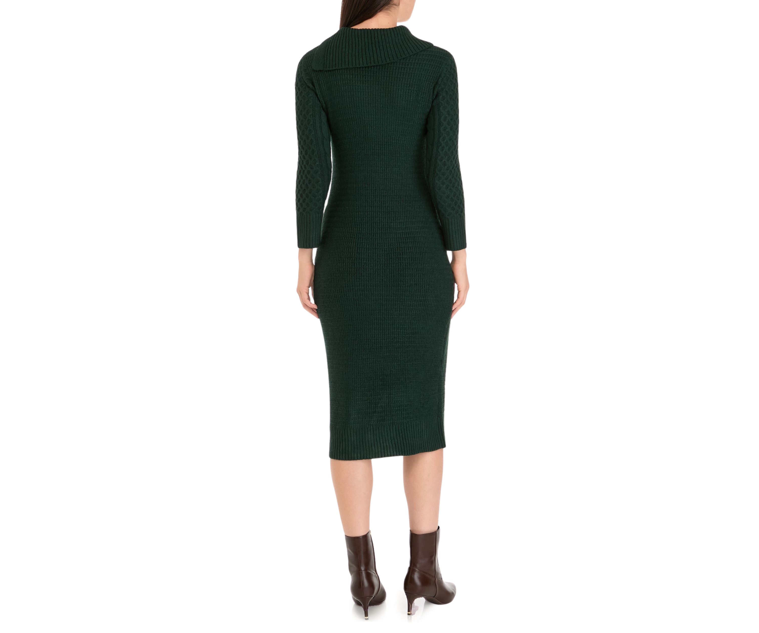 Womens Long Sleeve Envelope Neck Solid A-Line Sweater Dress