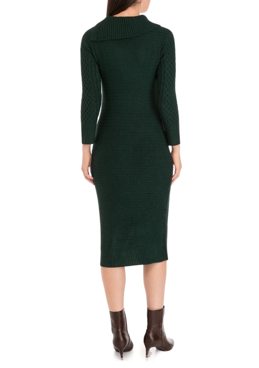 Womens Long Sleeve Envelope Neck Solid A-Line Sweater Dress