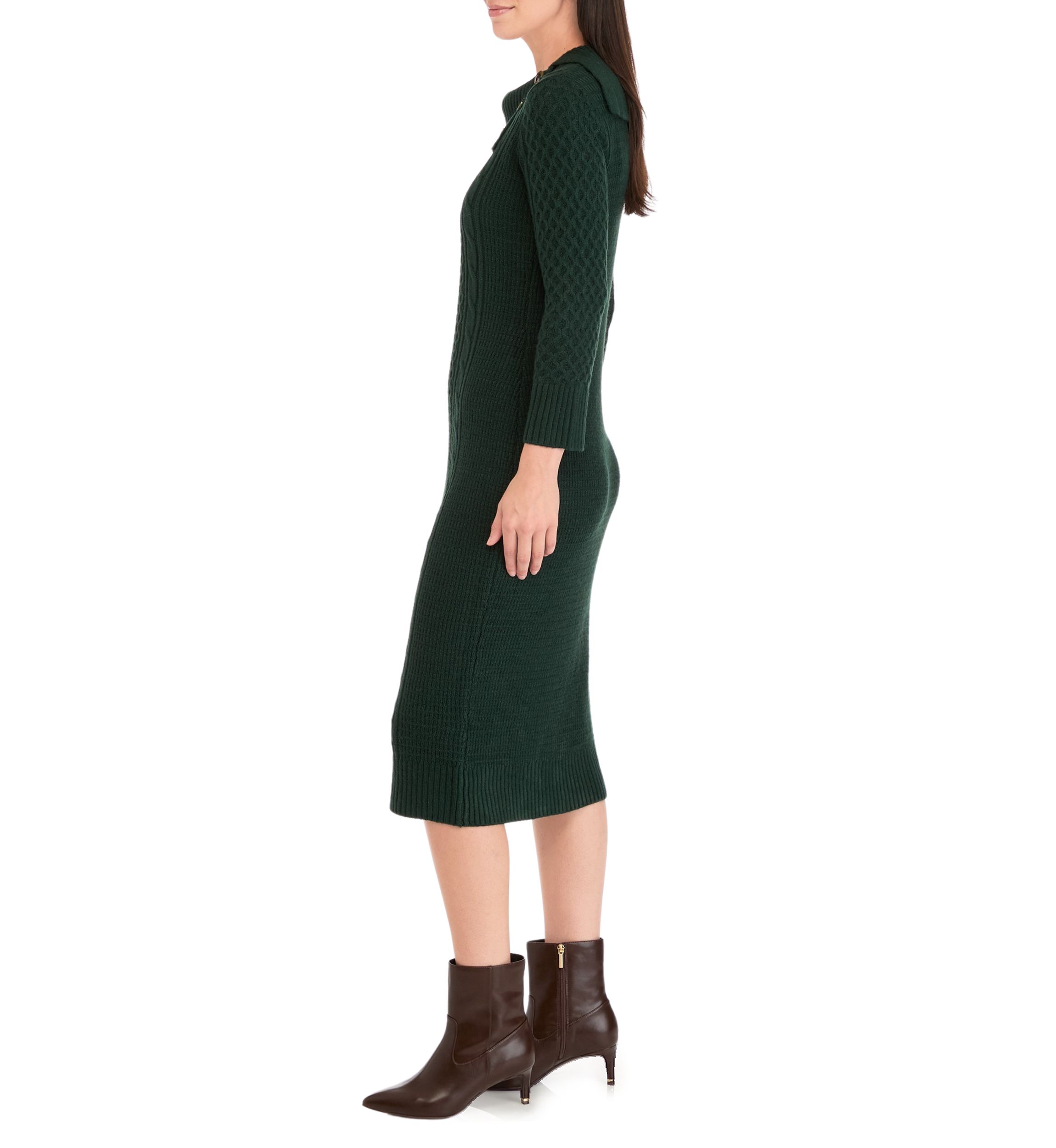 Womens Long Sleeve Envelope Neck Solid A-Line Sweater Dress