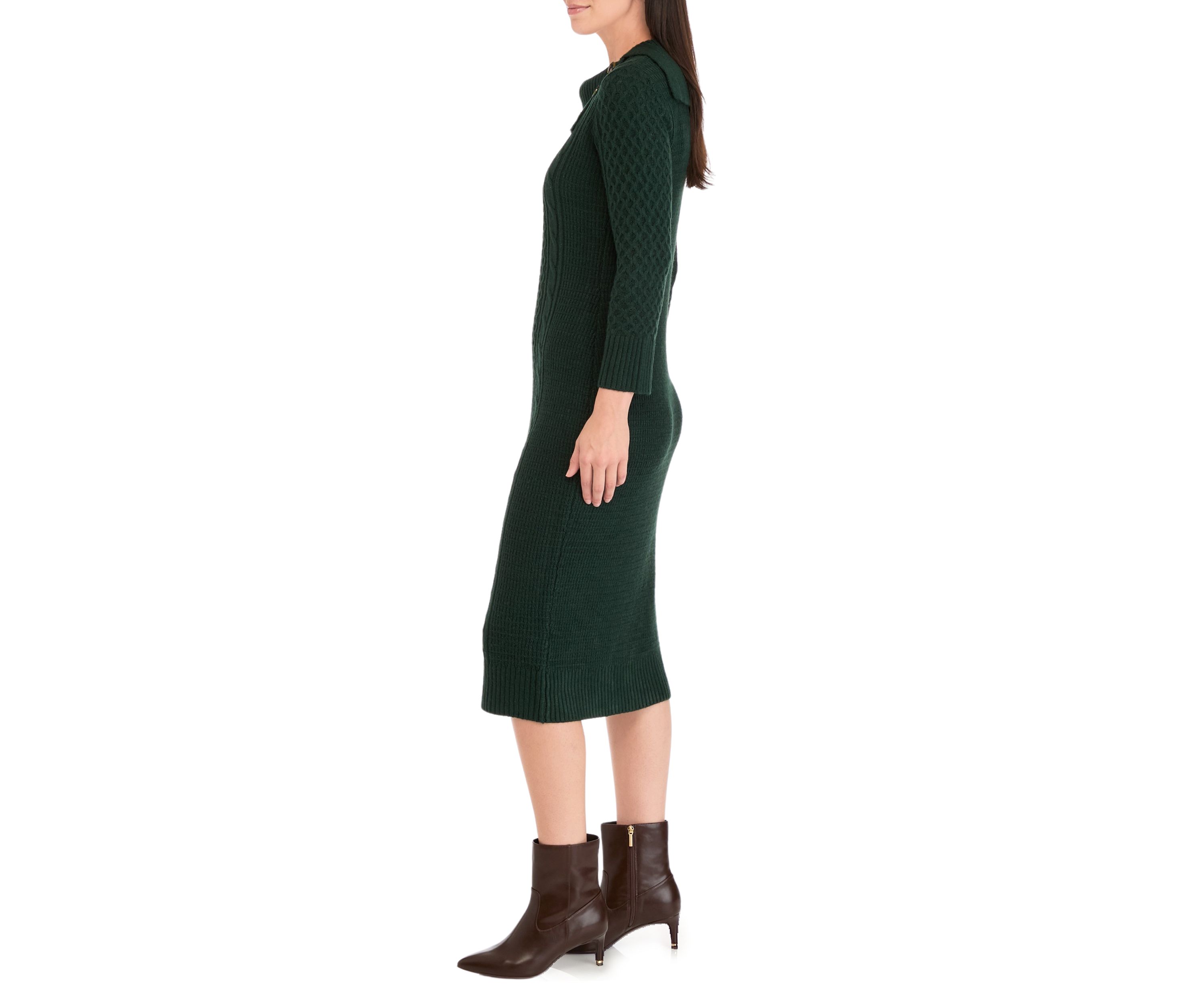 Womens Long Sleeve Envelope Neck Solid A-Line Sweater Dress