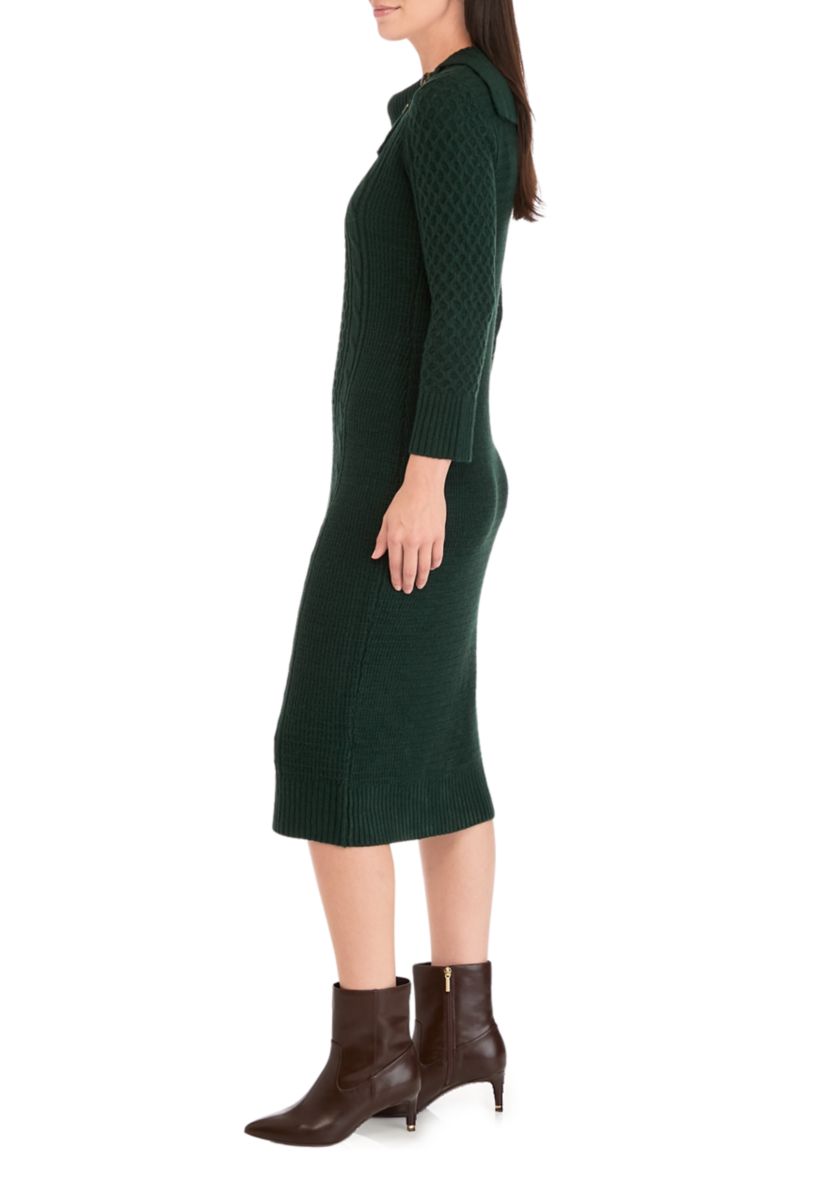 Womens Long Sleeve Envelope Neck Solid A-Line Sweater Dress