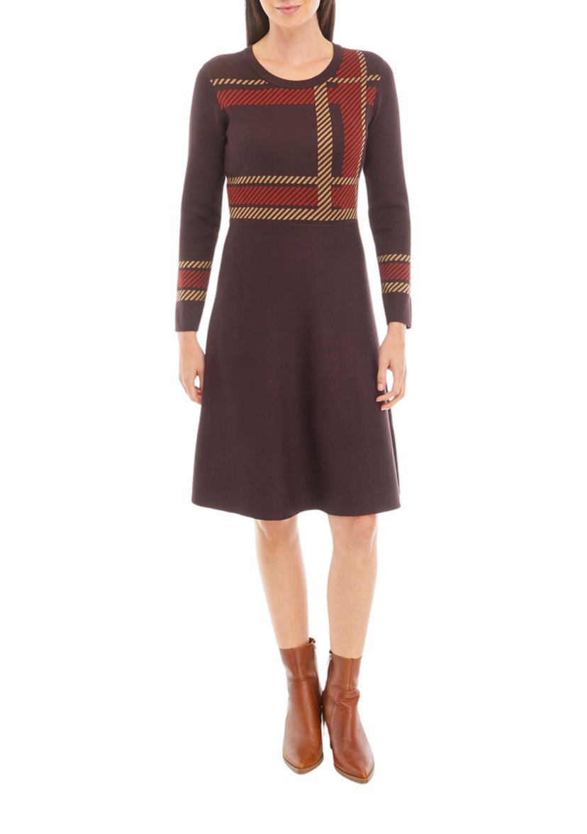 Womens Plaid Fit and Flare Dress
