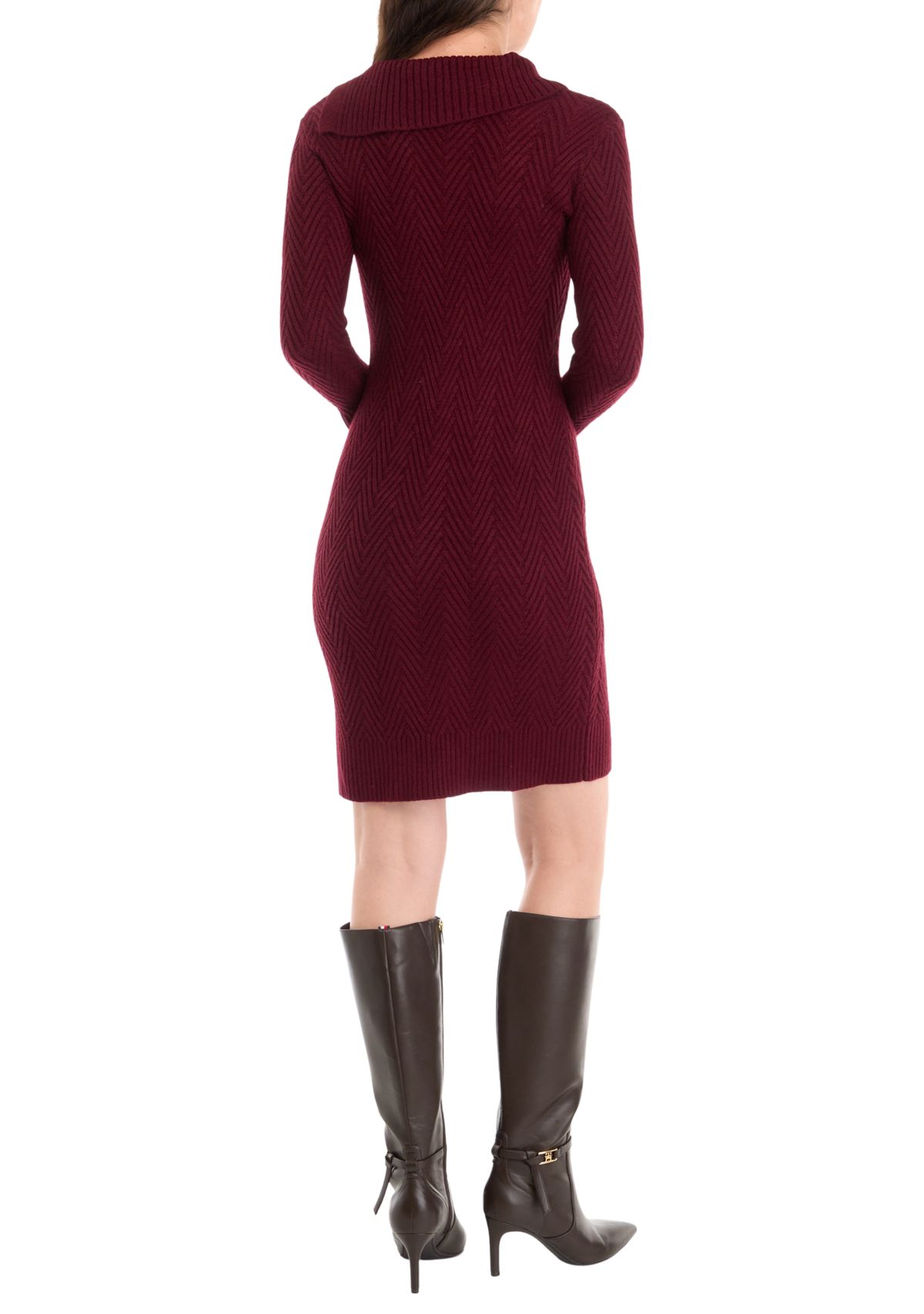 Womens Buttoned Textured Solid Sweater Sheath Dress