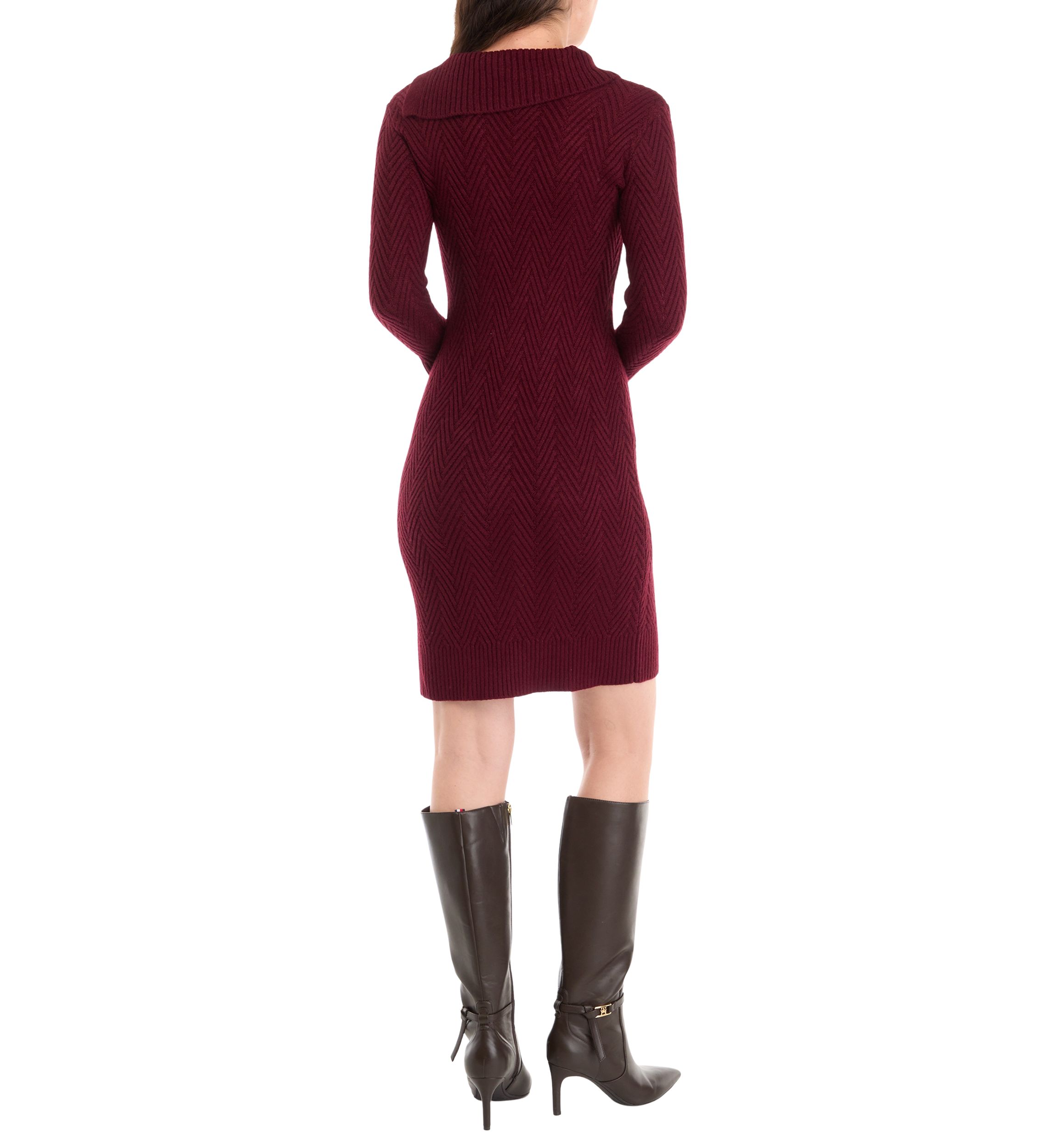 Womens Buttoned Textured Solid Sweater Sheath Dress