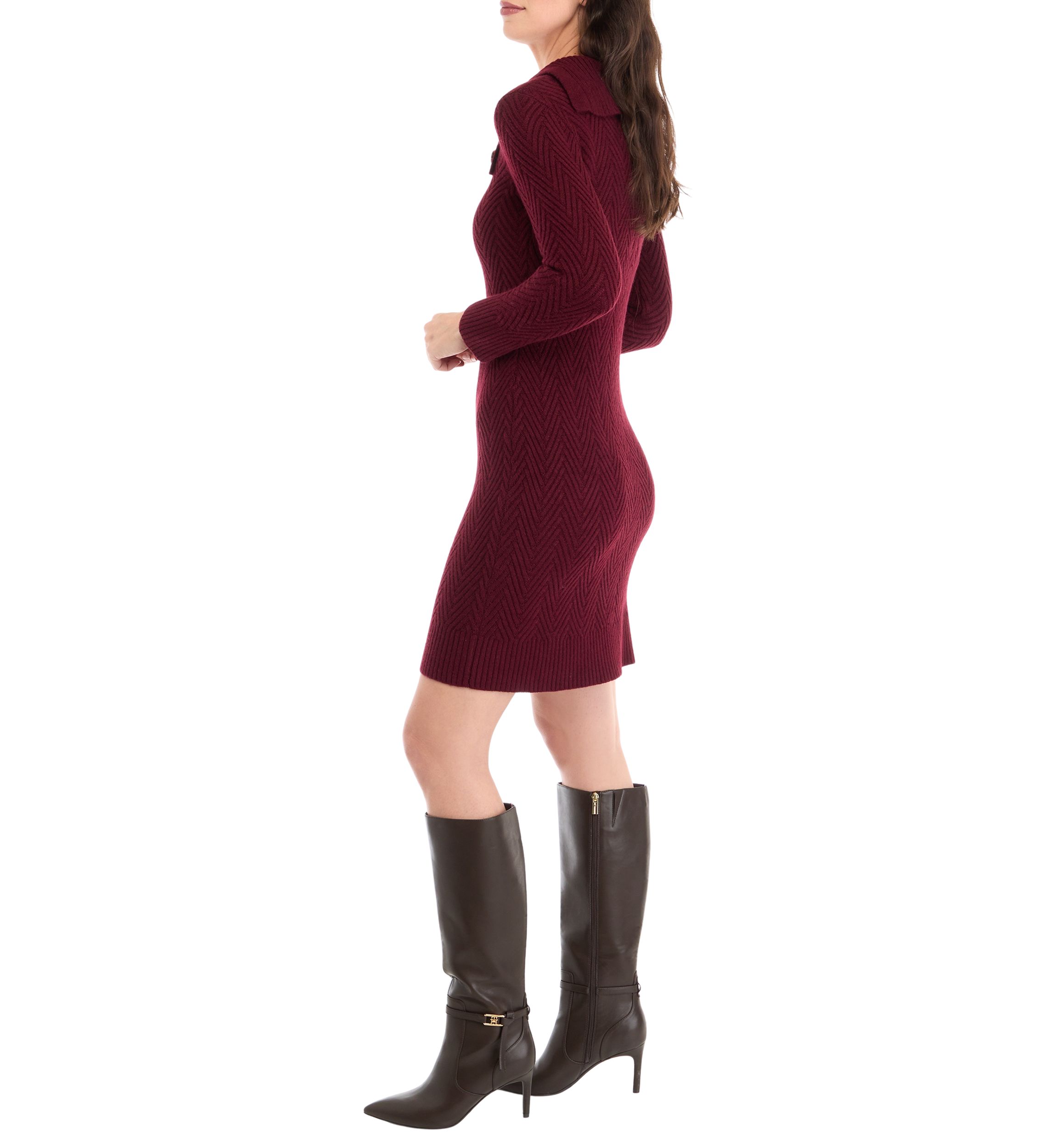 Womens Buttoned Textured Solid Sweater Sheath Dress