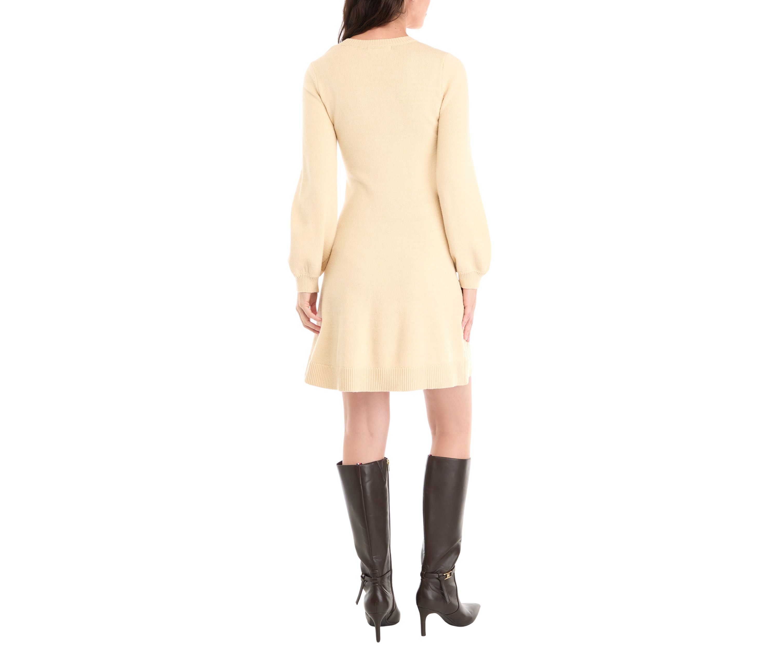 Womens Long Sleeve Scoop Neck Textured Solid Sweater Dress