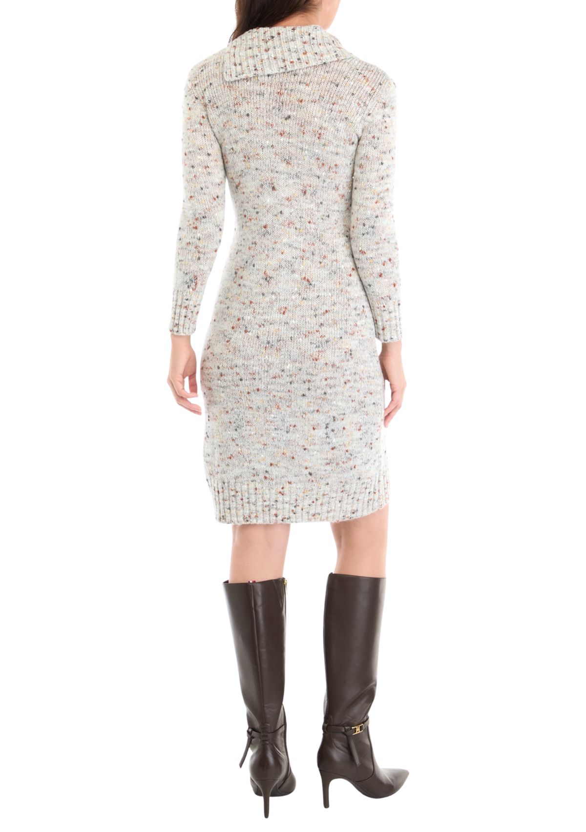 Womens Long Sleeve Button Accent Sweater Sheath Dress
