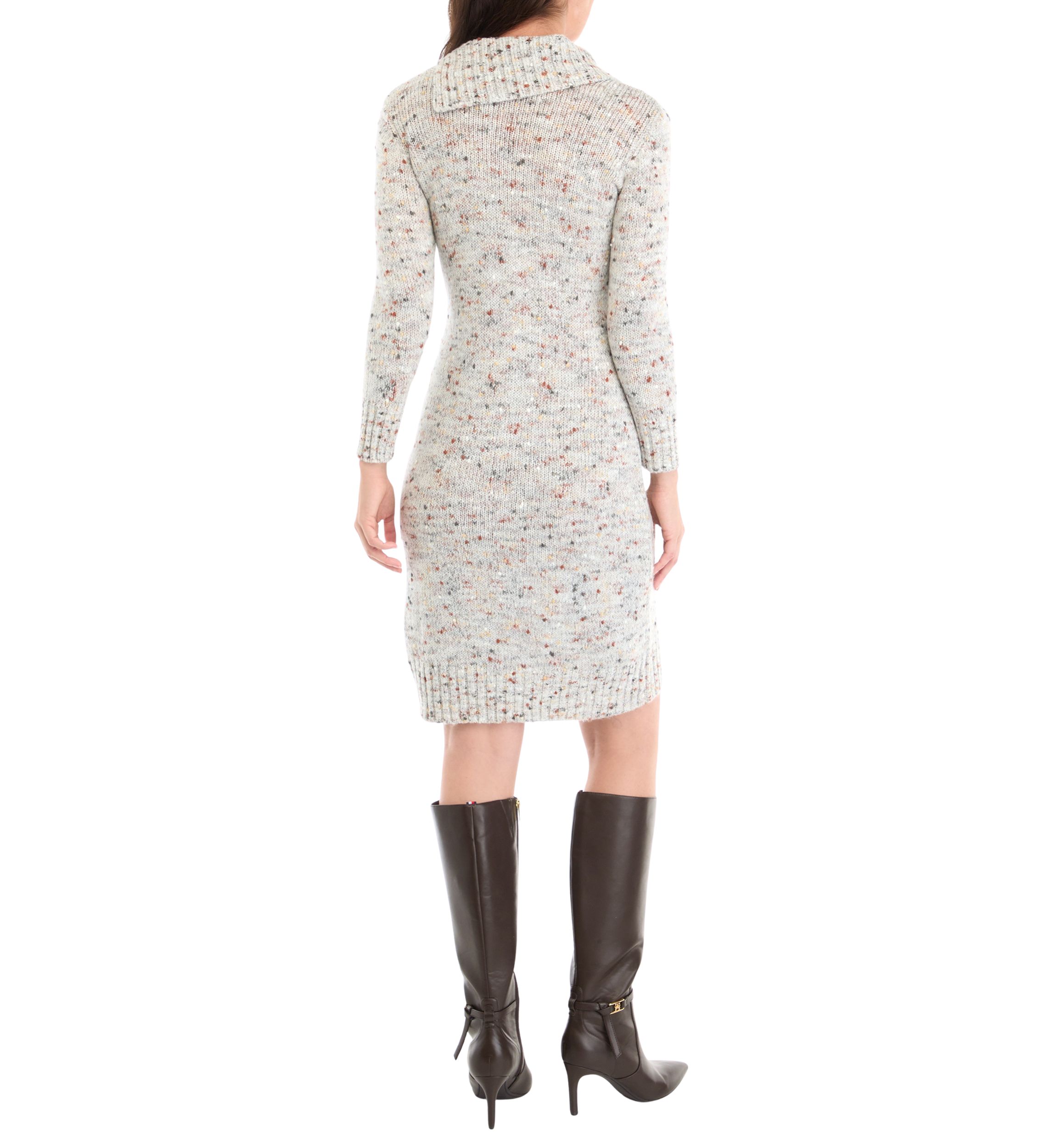 Womens Long Sleeve Button Accent Sweater Sheath Dress