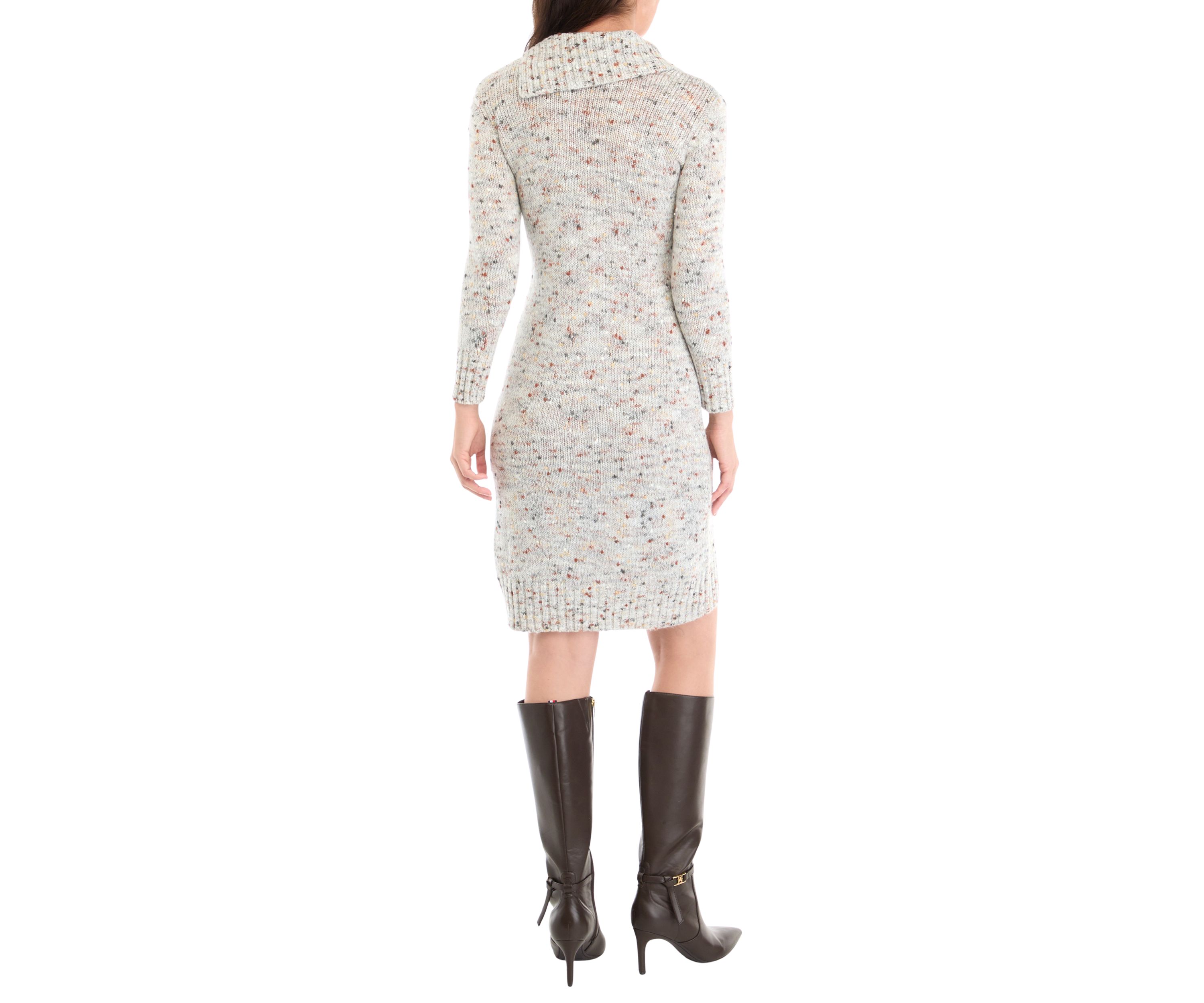 Womens Long Sleeve Button Accent Sweater Sheath Dress