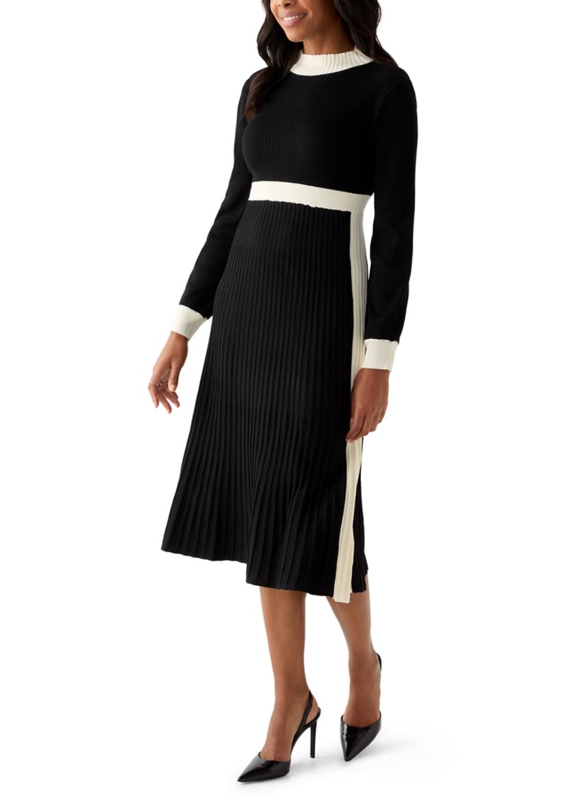 Womens Long Sleeve Mock Neck Sweater Midi Dress