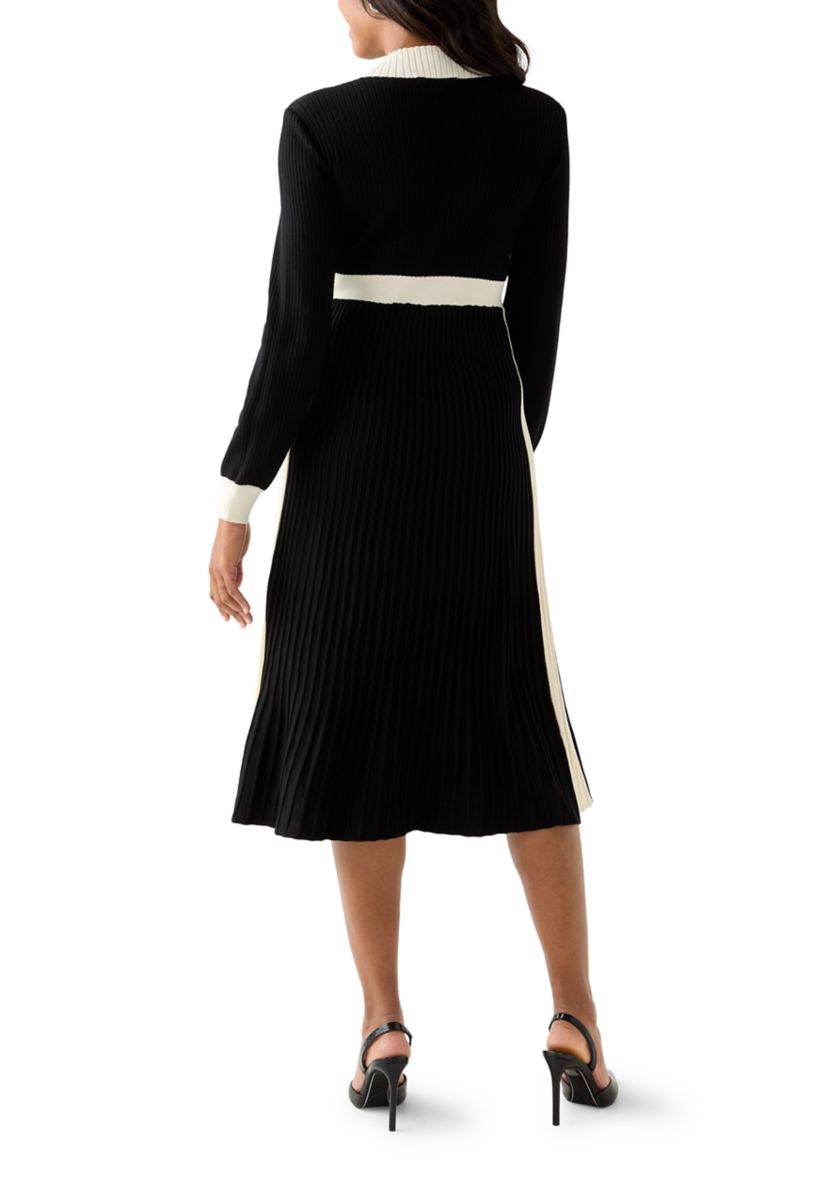 Womens Long Sleeve Mock Neck Sweater Midi Dress