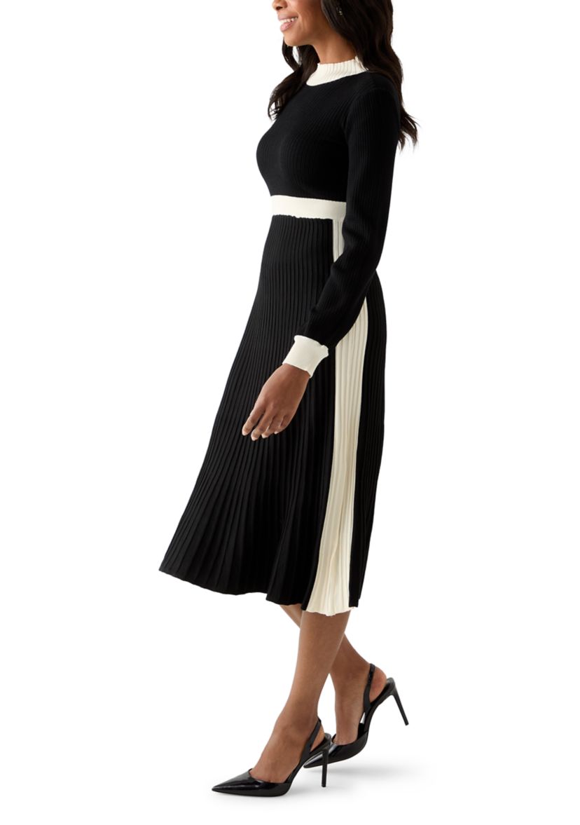 Womens Long Sleeve Mock Neck Sweater Midi Dress