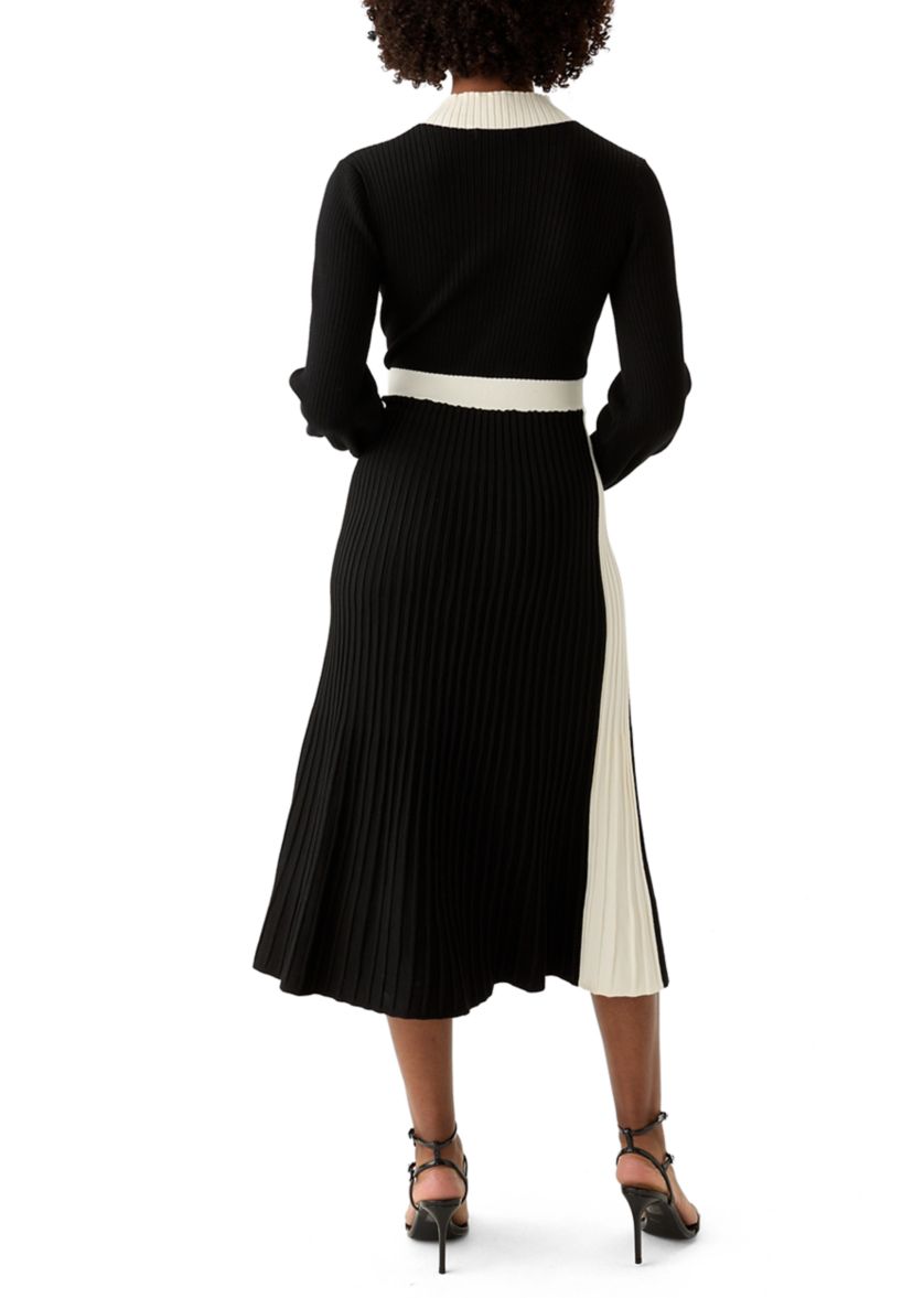 Womens Long Sleeve Mock Neck Square Print Button Slit A-Line Sweater Dress