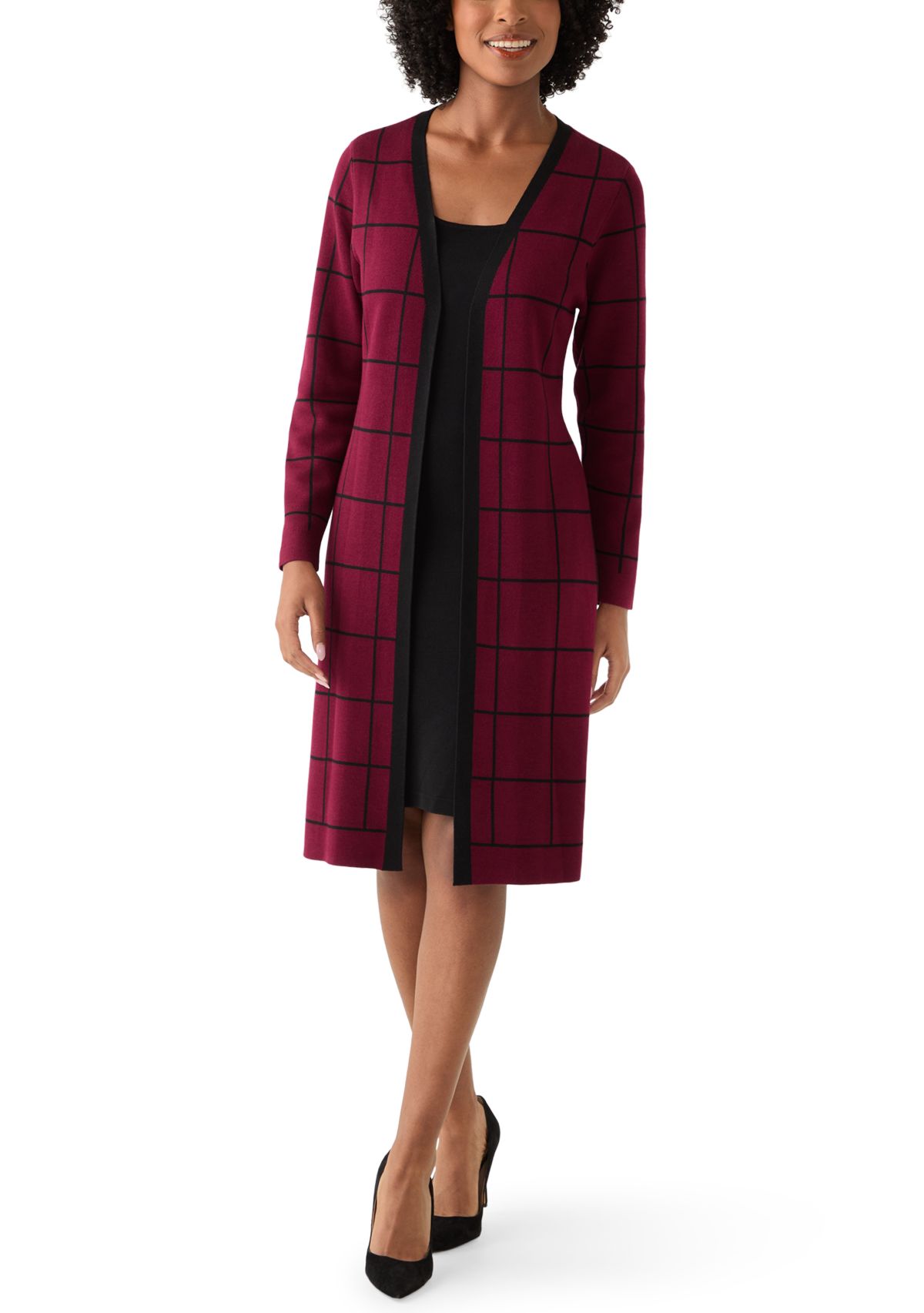 Womens Crew Neck Layered Plaid Sweater Dress