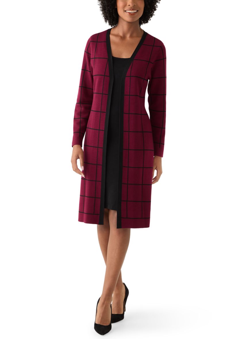 Womens Crew Neck Layered Plaid Sweater Dress