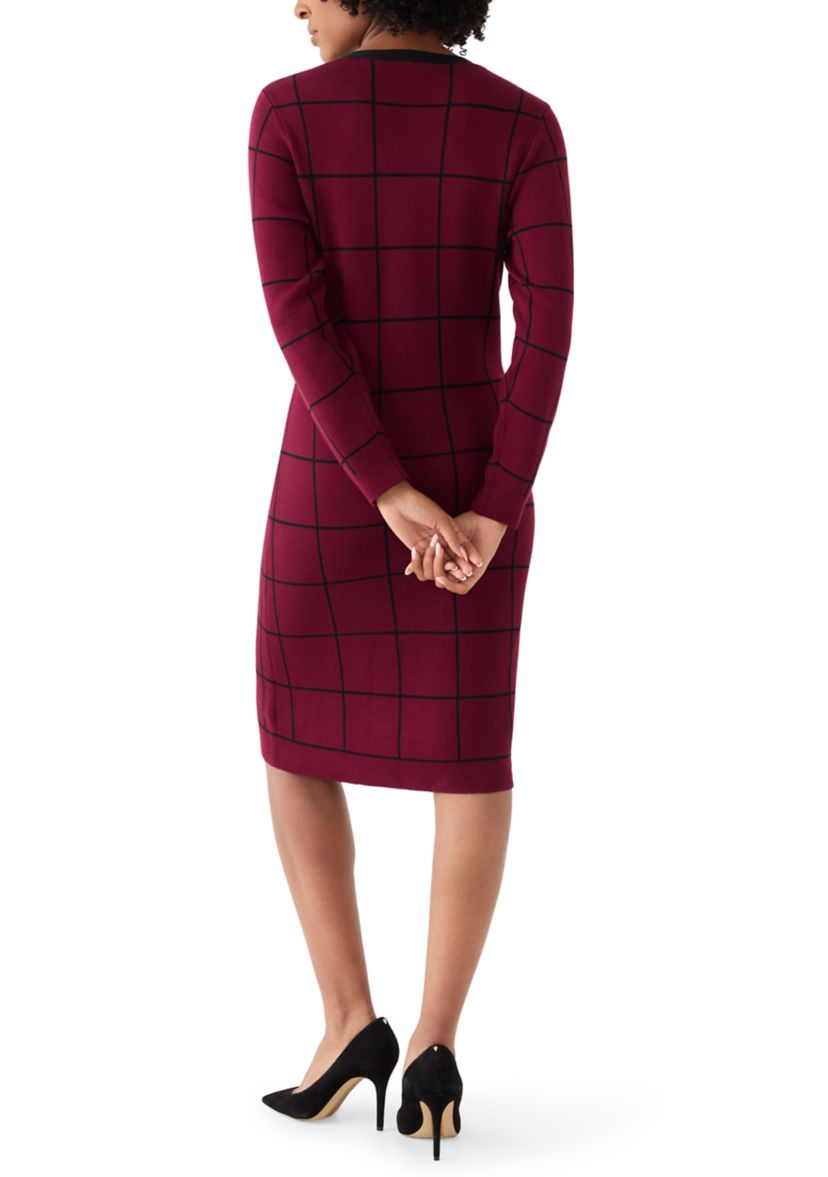 Womens Crew Neck Layered Plaid Sweater Dress