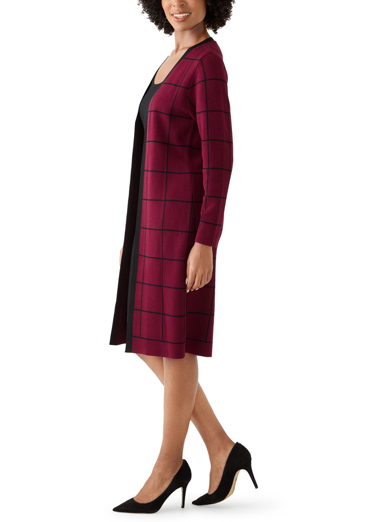 Womens Crew Neck Layered Plaid Sweater Dress