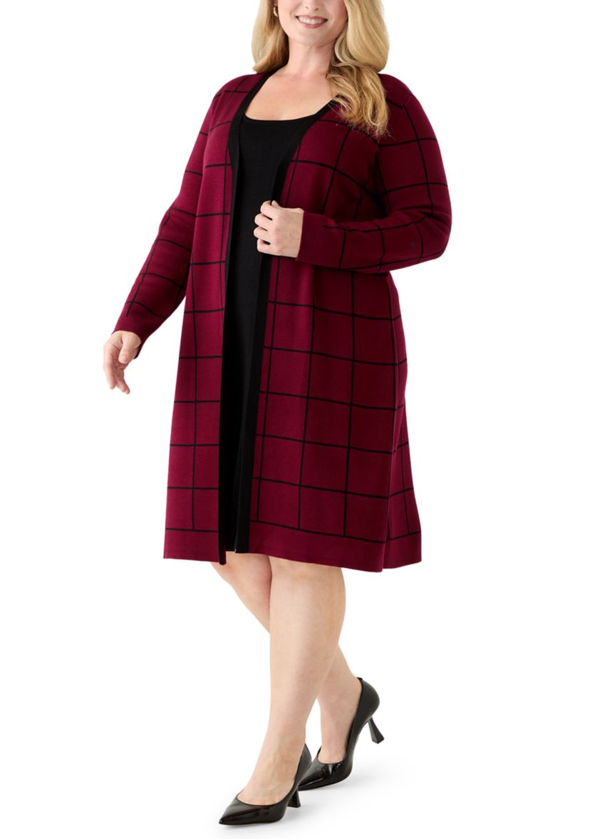Plus Size Long Sleeve Crew Neck Geometric Print A-Line Sweater Dress