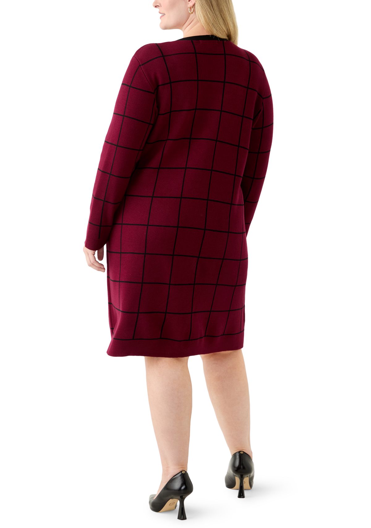 Plus Size Long Sleeve Crew Neck Geometric Print A-Line Sweater Dress