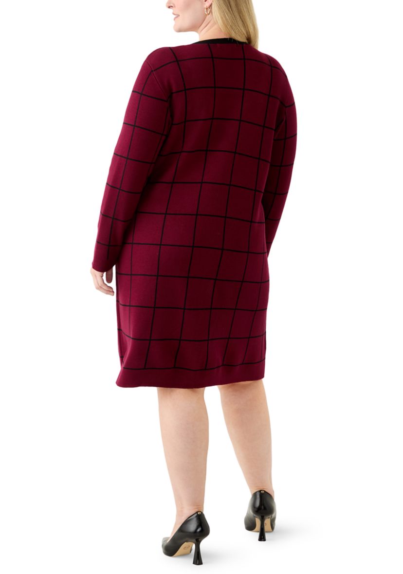 Plus Size Long Sleeve Crew Neck Geometric Print A-Line Sweater Dress