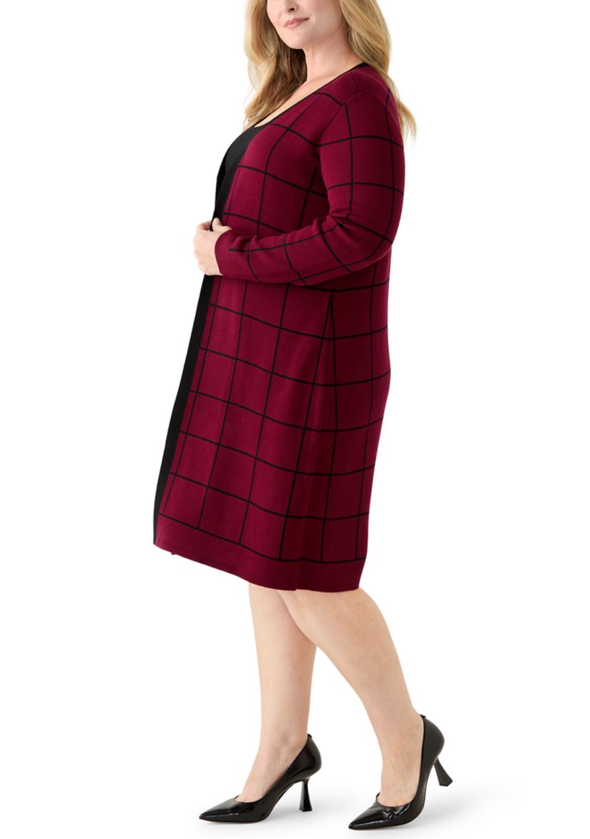 Plus Size Long Sleeve Crew Neck Geometric Print A-Line Sweater Dress