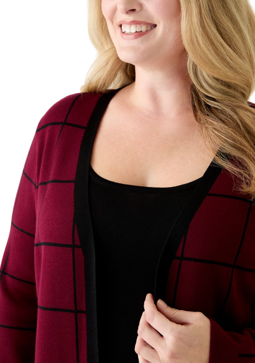 Plus Size Long Sleeve Crew Neck Geometric Print A-Line Sweater Dress