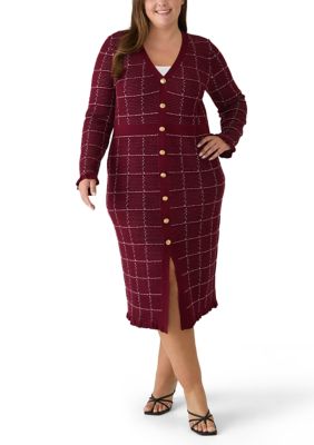 Sandra Darren Women's Plus Size Long Sleeve V-Neck Geo Print Sweater A-Line Dress, 3XL