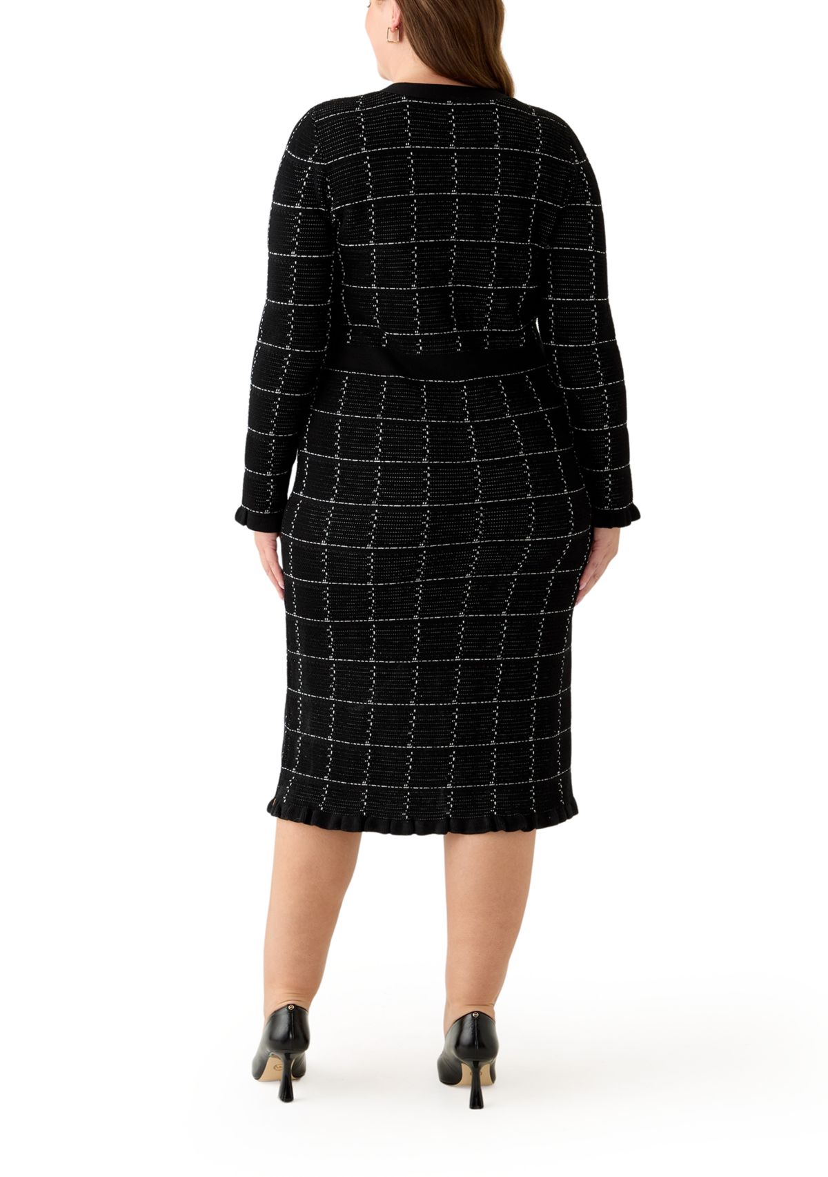 Plus Size V-Neck Solid Geo Print Sweater Dress