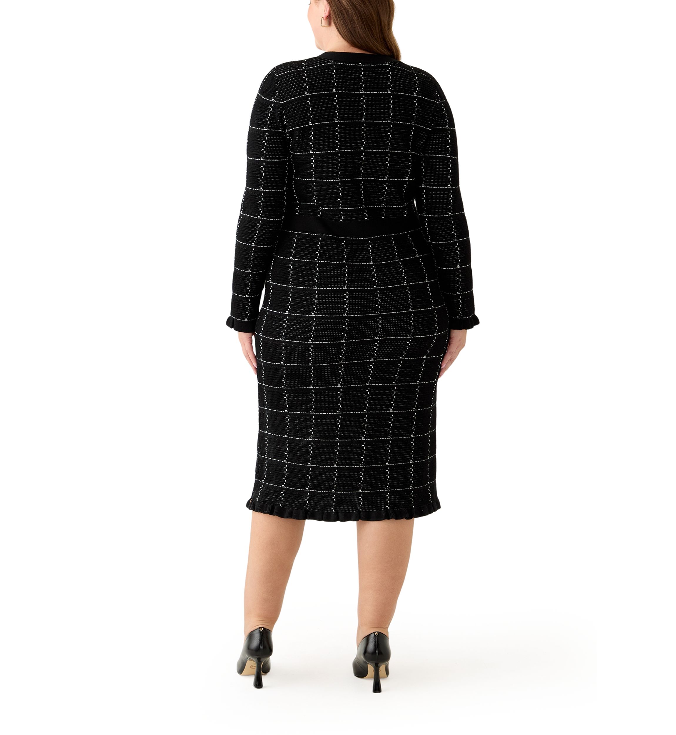 Plus Size V-Neck Solid Geo Print Sweater Dress