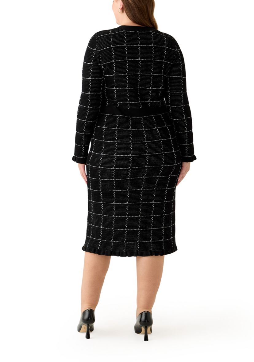 Plus Size V-Neck Solid Geo Print Sweater Dress