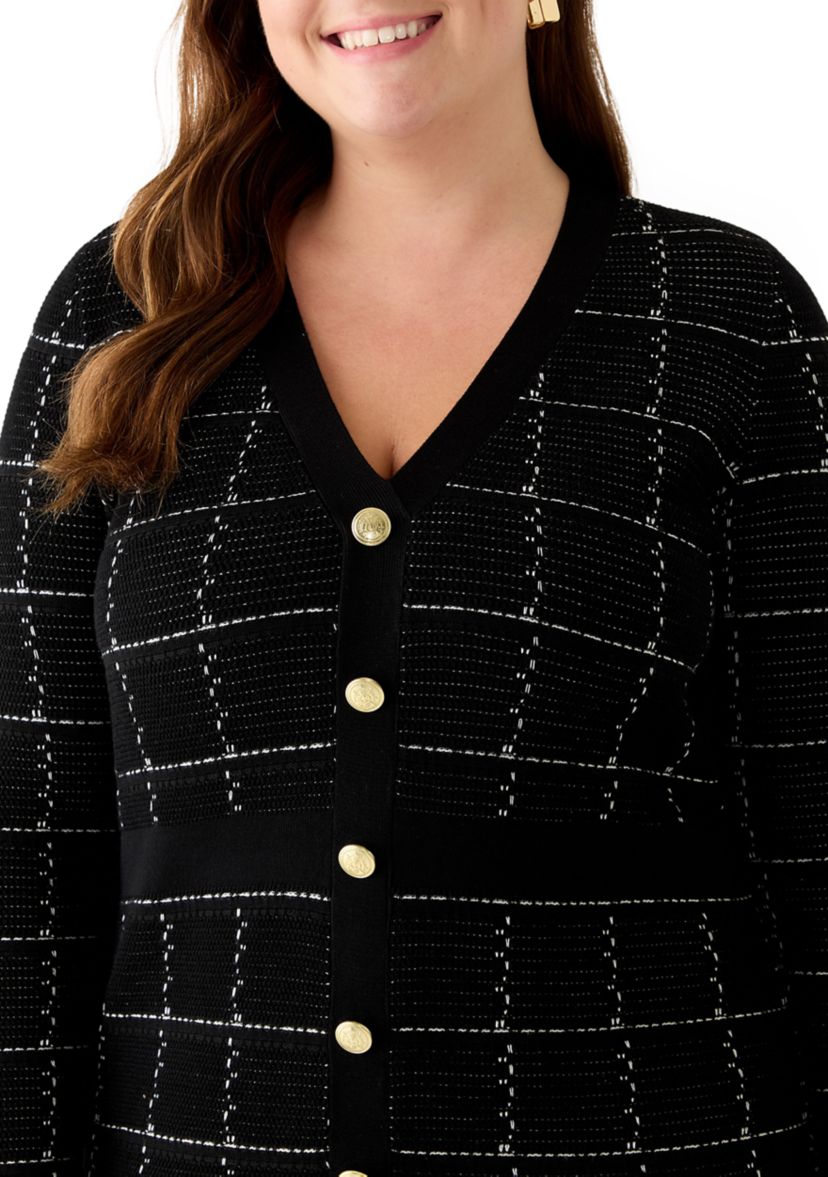 Plus Size V-Neck Solid Geo Print Sweater Dress