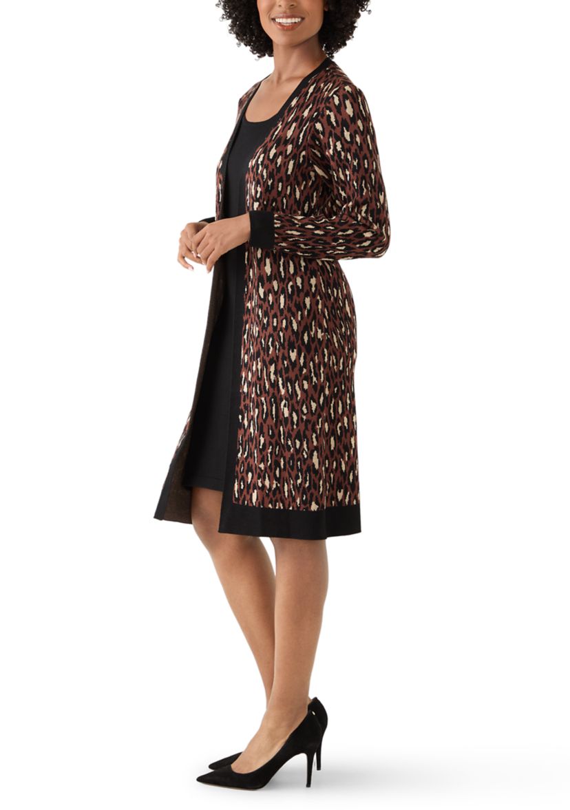 Womens Long Sleeve Crew Neck Animal Print Sweater Jacket