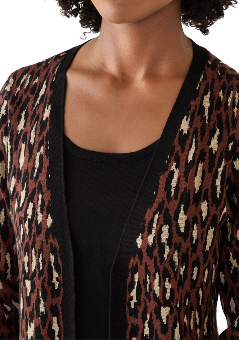 Womens Long Sleeve Crew Neck Animal Print Sweater Jacket