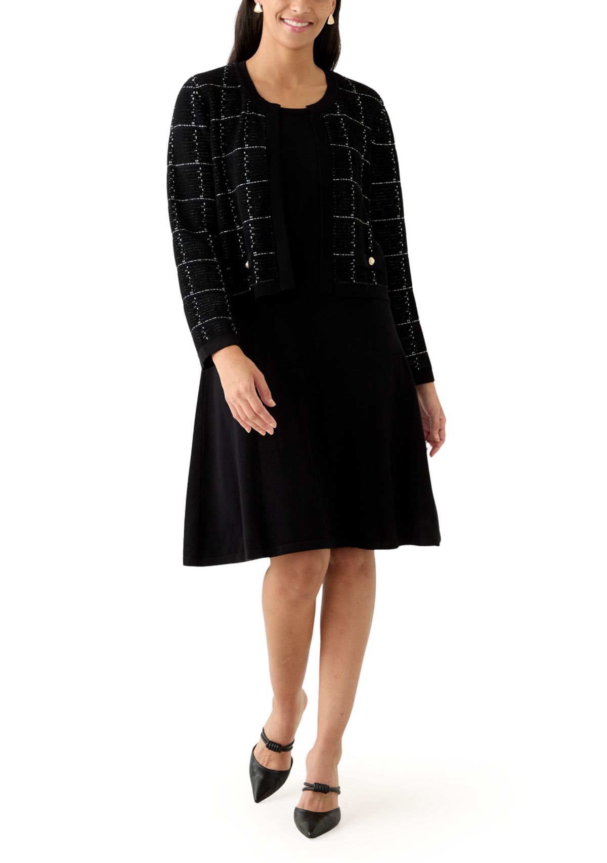 Womens 3/4 Sleeve Crew Neck Sweater Jacket