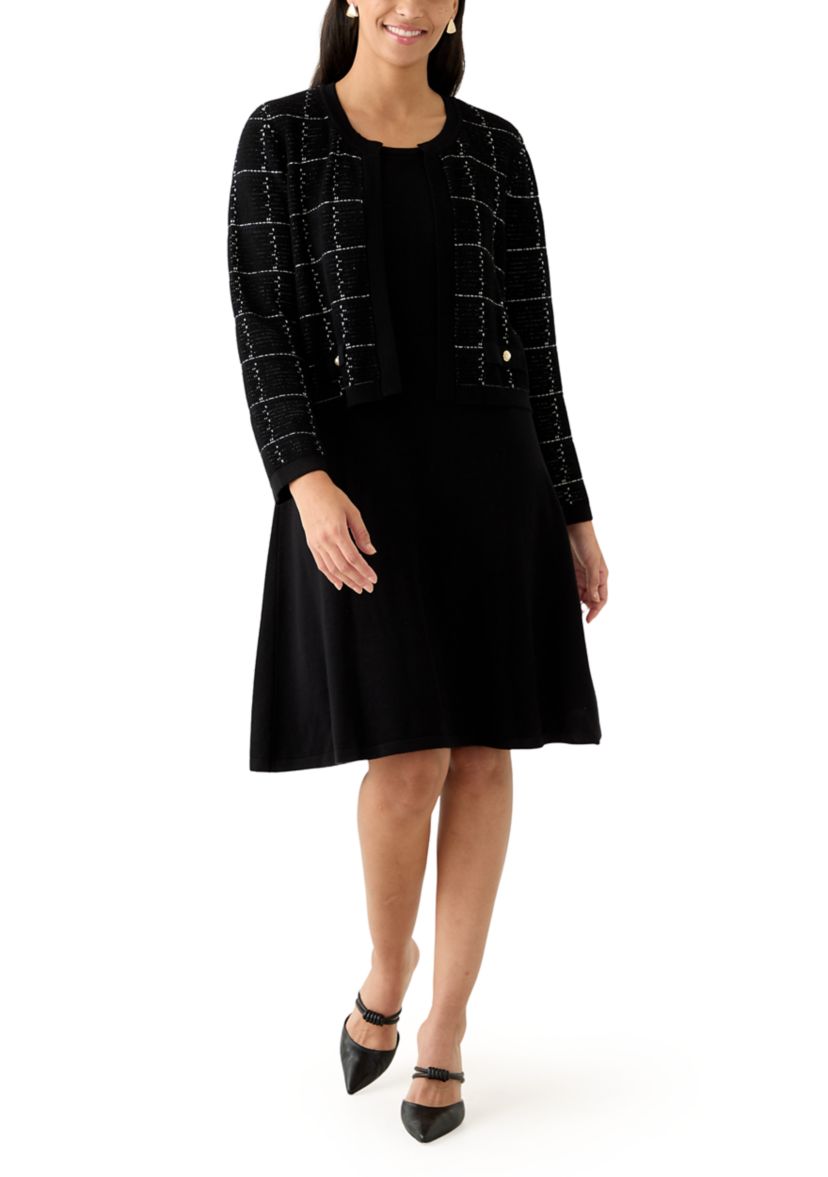 Womens 3/4 Sleeve Crew Neck Sweater Jacket