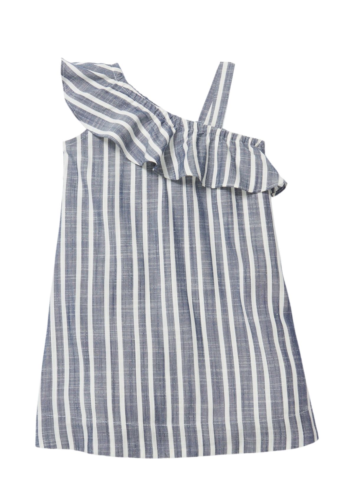 Toddler Girls One Shoulder Linen Striped Dress