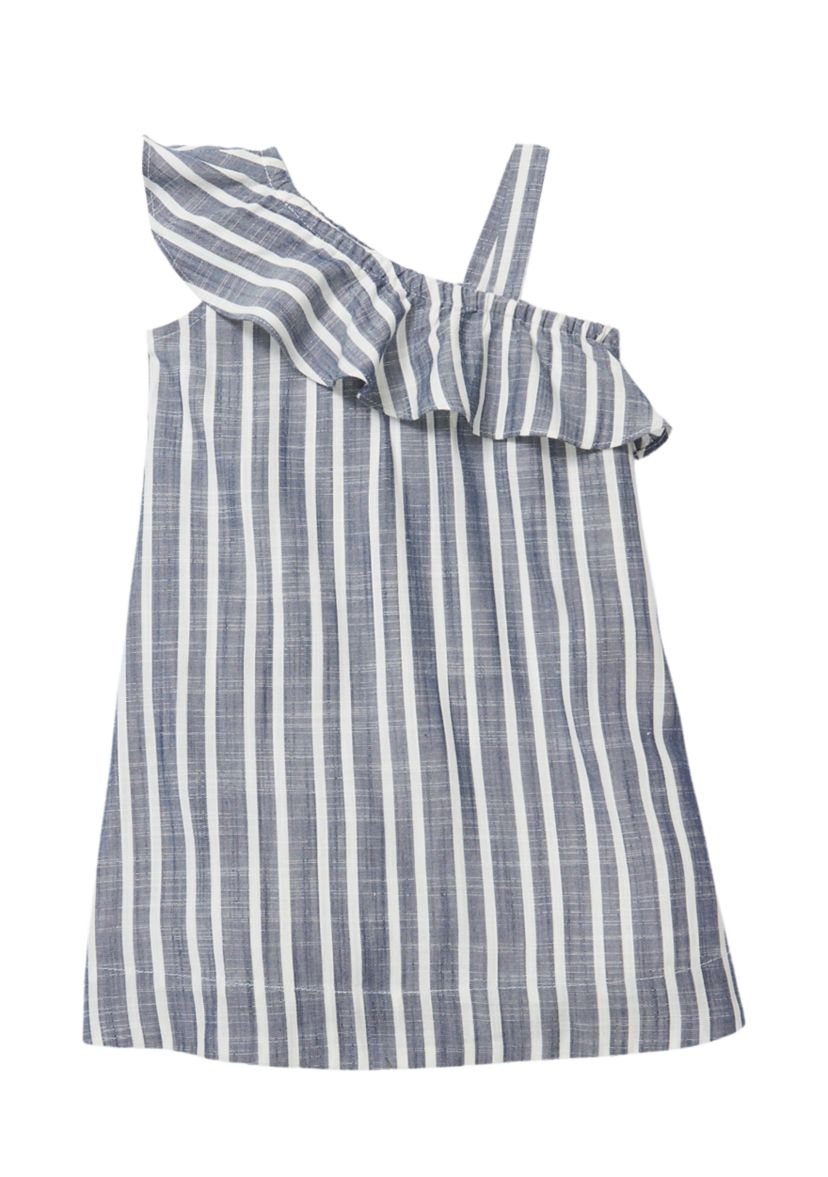Toddler Girls One Shoulder Linen Striped Dress