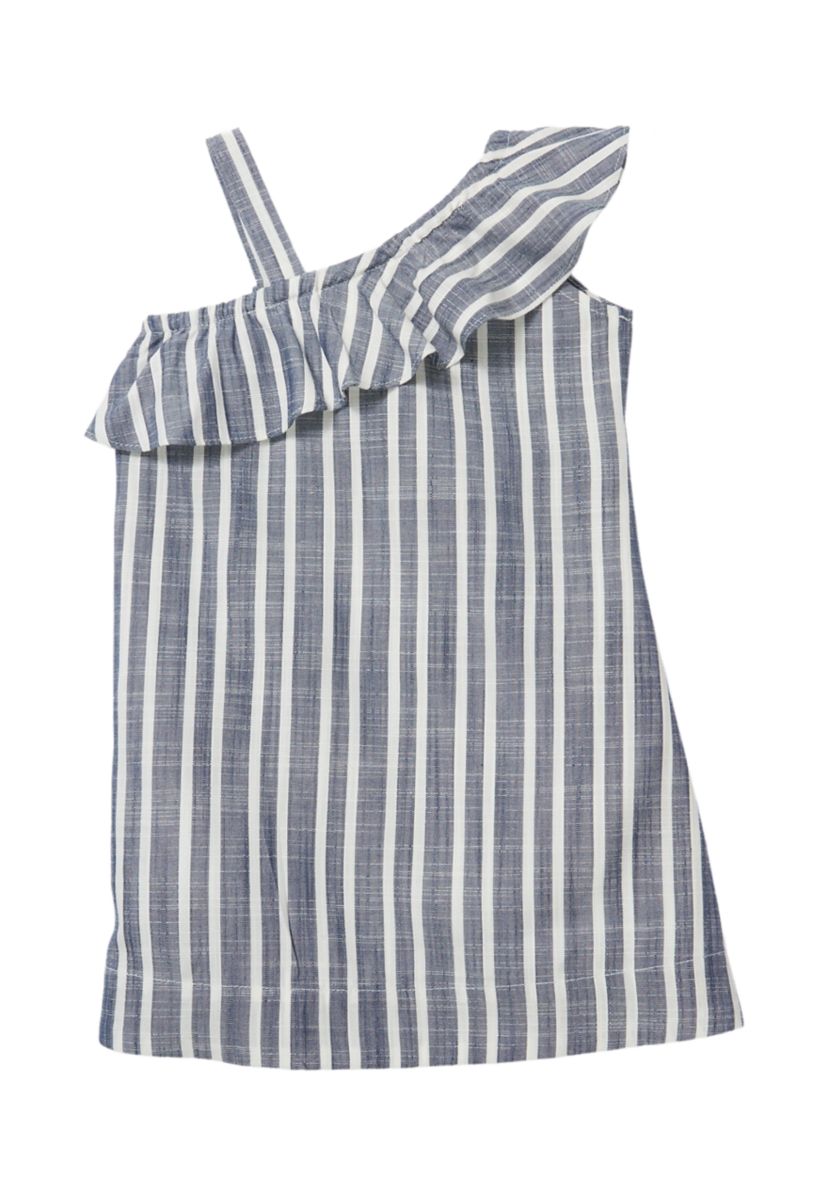 Toddler Girls One Shoulder Linen Striped Dress