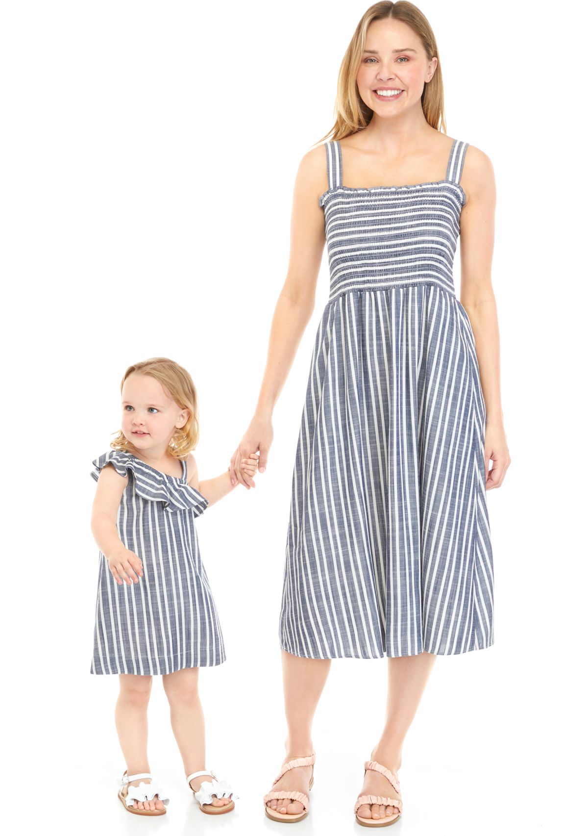Toddler Girls One Shoulder Linen Striped Dress