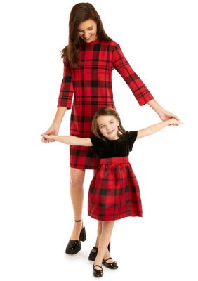 Toddler Girls Short Sleeve Babydoll 2 Tone Plaid Dress