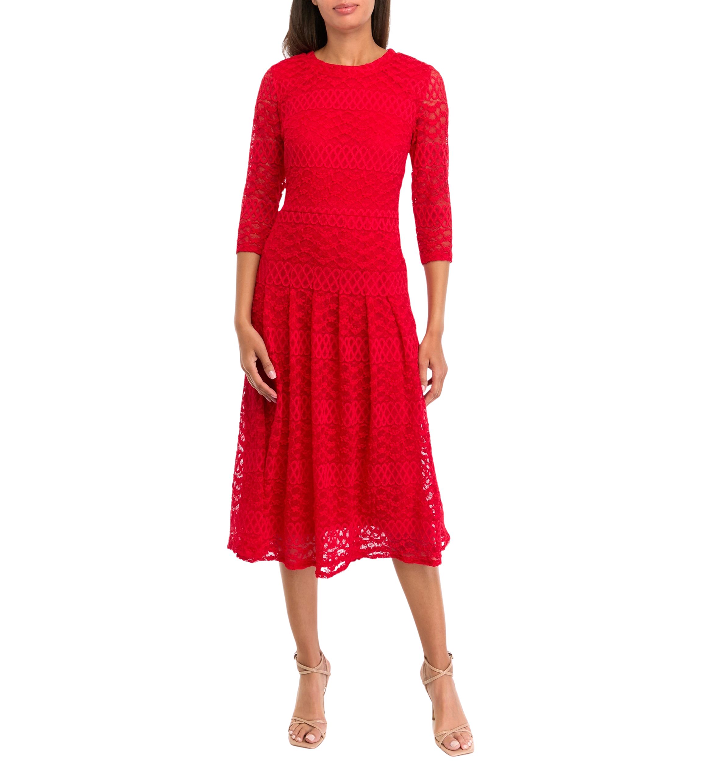 Womens 3/4  Sleeve  Lace Fit and Flare Dress