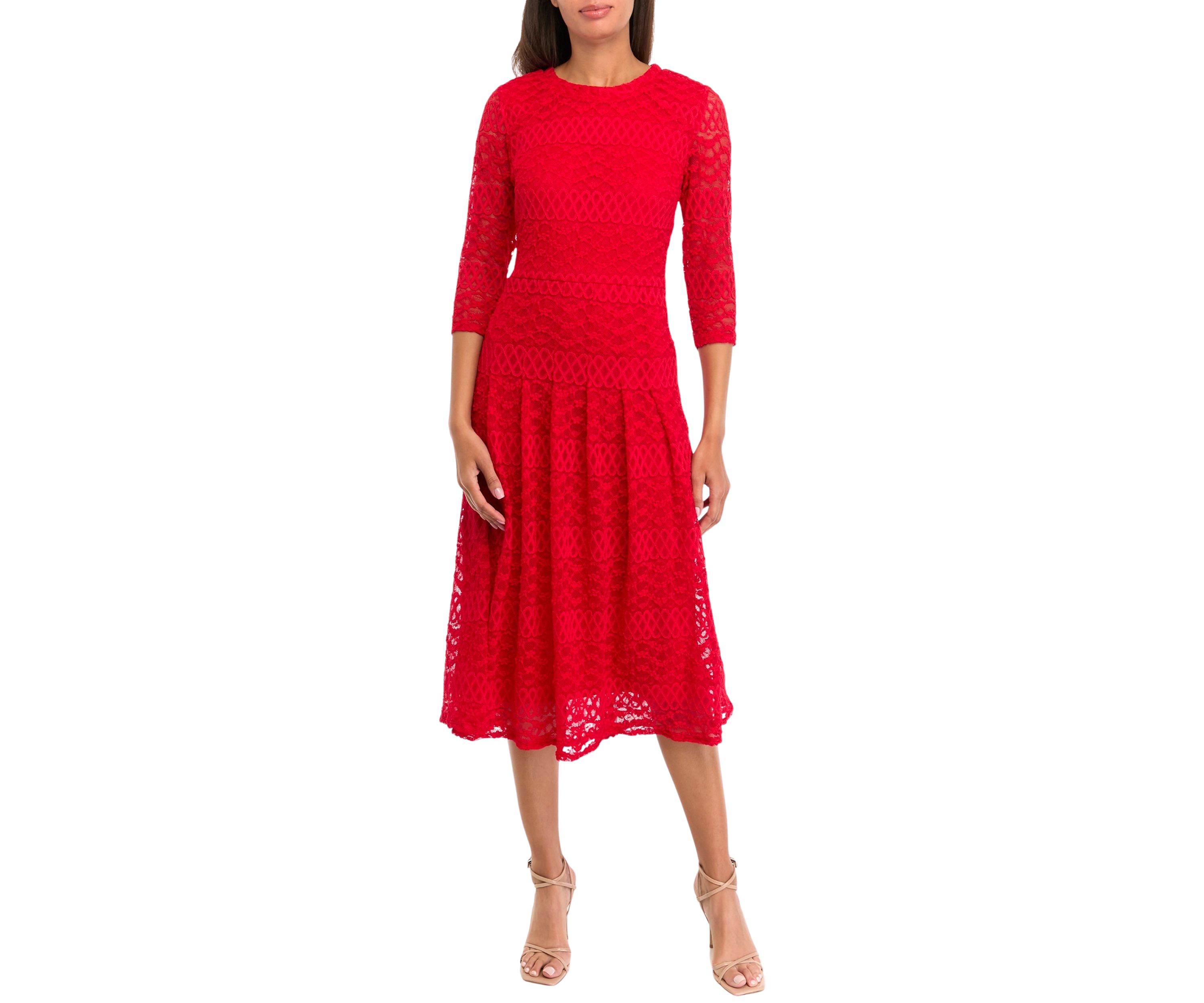Womens 3/4  Sleeve  Lace Fit and Flare Dress