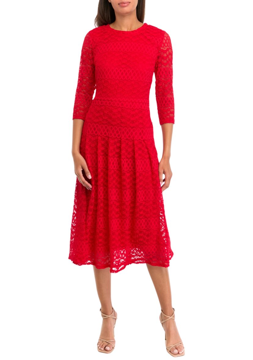 Womens 3/4  Sleeve  Lace Fit and Flare Dress