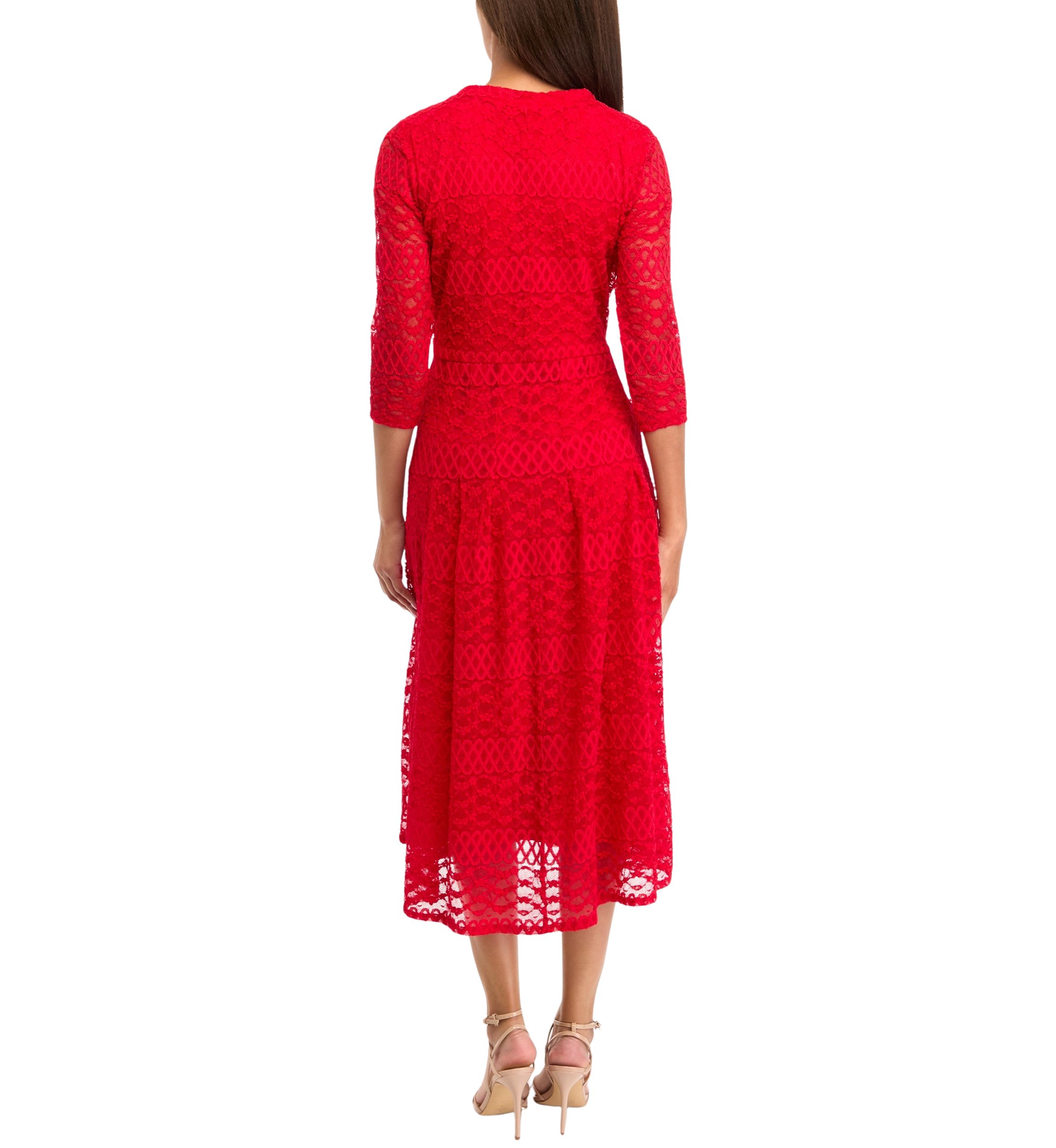 Womens 3/4  Sleeve  Lace Fit and Flare Dress