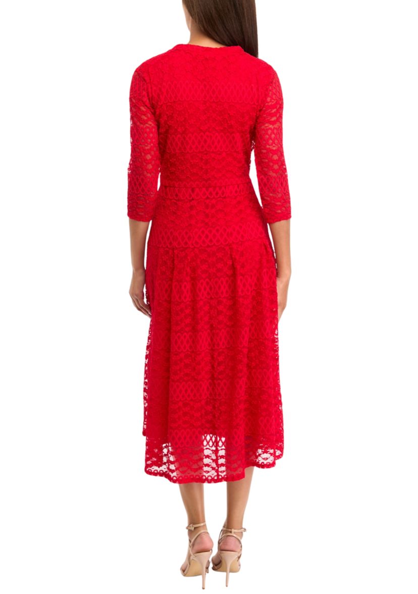 Womens 3/4  Sleeve  Lace Fit and Flare Dress