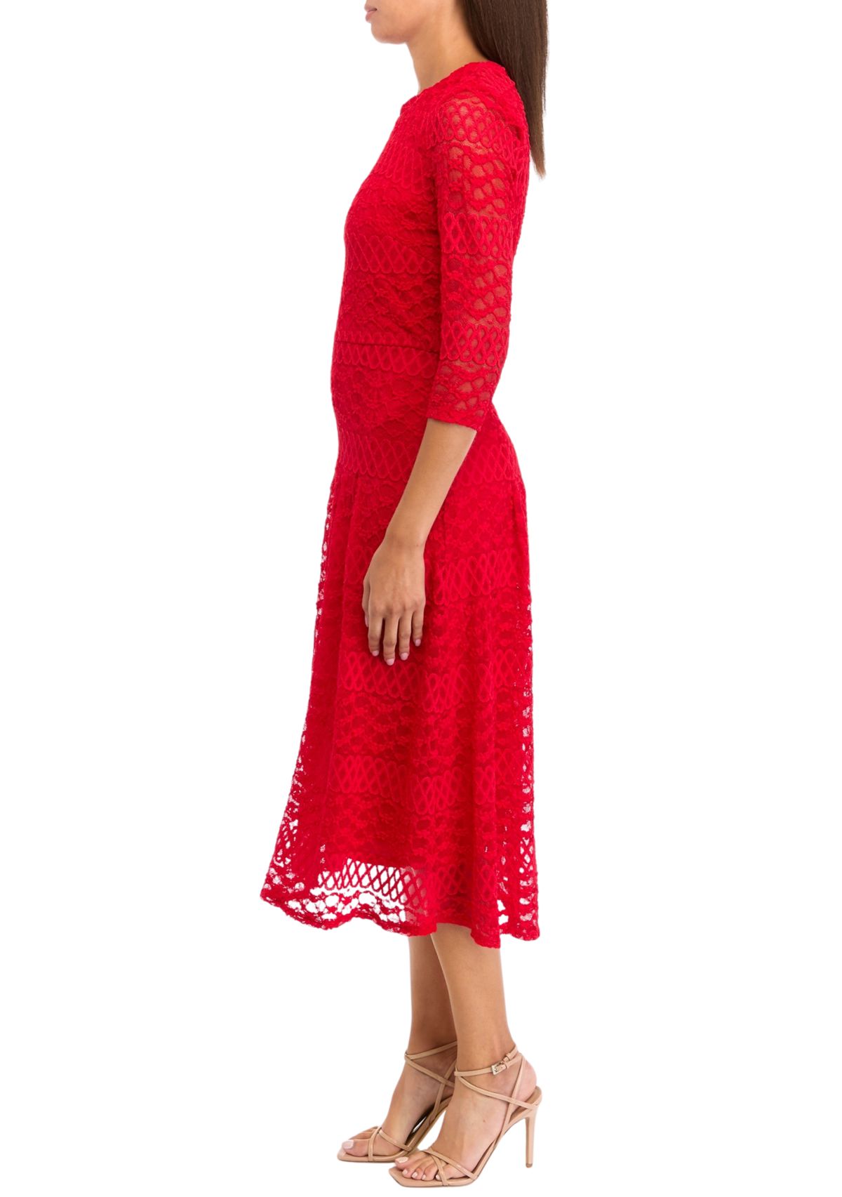 Womens 3/4  Sleeve  Lace Fit and Flare Dress