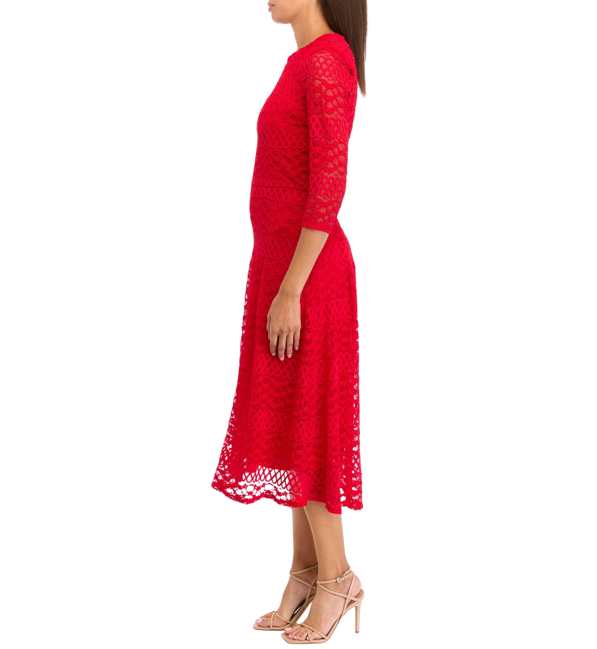 Womens 3/4  Sleeve  Lace Fit and Flare Dress