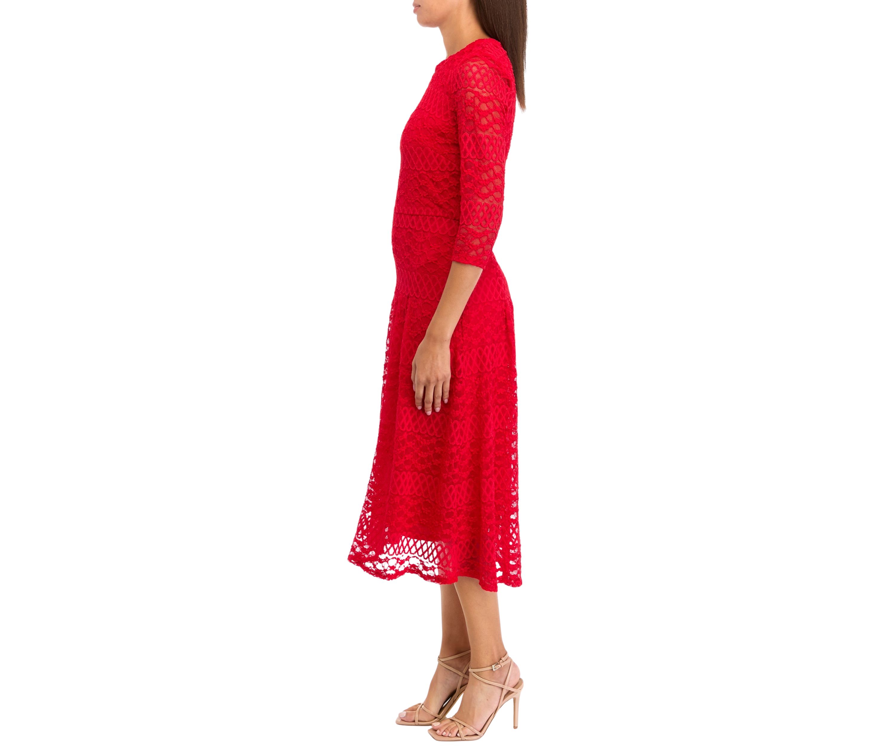 Womens 3/4  Sleeve  Lace Fit and Flare Dress