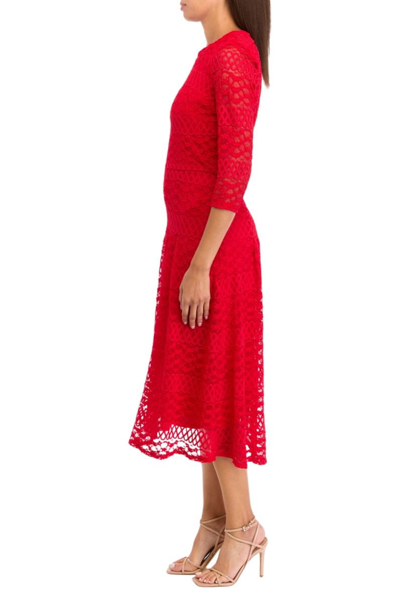 Womens 3/4  Sleeve  Lace Fit and Flare Dress